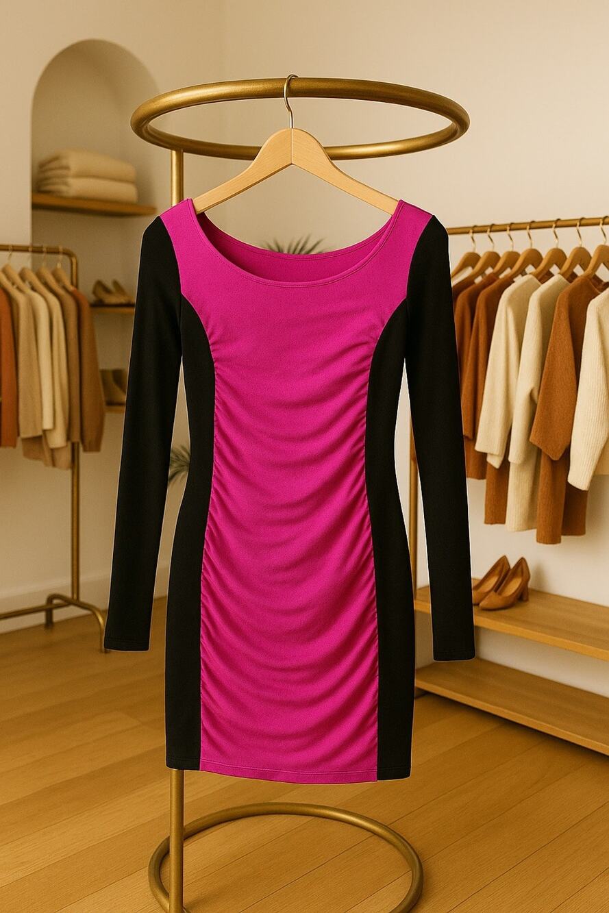 Express Women Size S/P Fuschia Black Long Sleeve Knee Sheath Dress